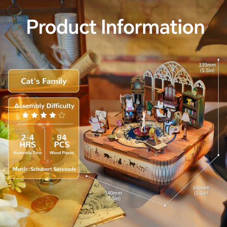 3D Creative Musical Puzzle DIY Rotating Music Box Kit (Cat‘s family)
