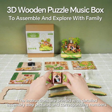 3D Creative Musical Puzzle DIY Rotating Music Box Kit (Forest party)