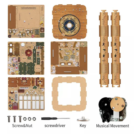 3D Creative Musical Puzzle DIY Rotating Music Box Kit (Cat‘s family)