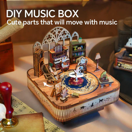 3D Creative Musical Puzzle DIY Rotating Music Box Kit (Cat‘s family)