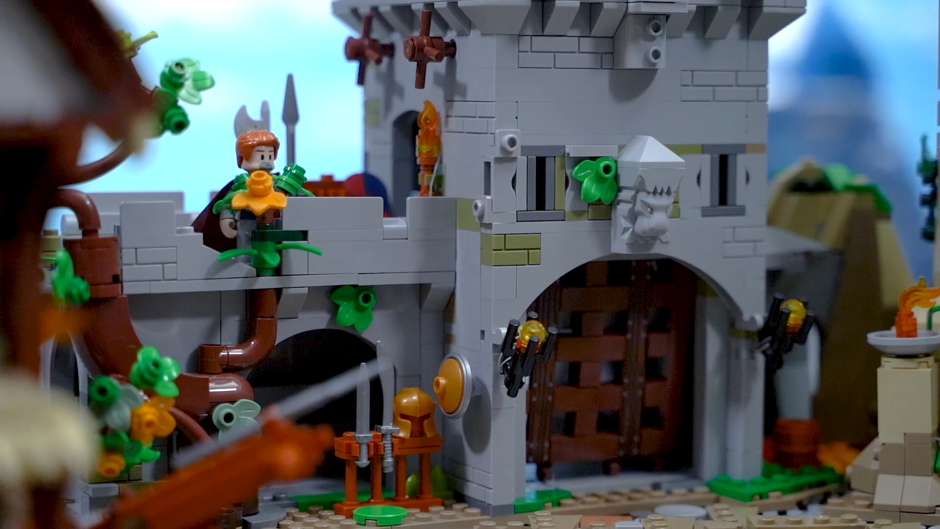 Medieval Watchtower Lighting Building-Bricks Set - Guardiance Castle with Soldier Farmer Minifigures Collectible Display Set 1625 Pcs for Adults and Teen