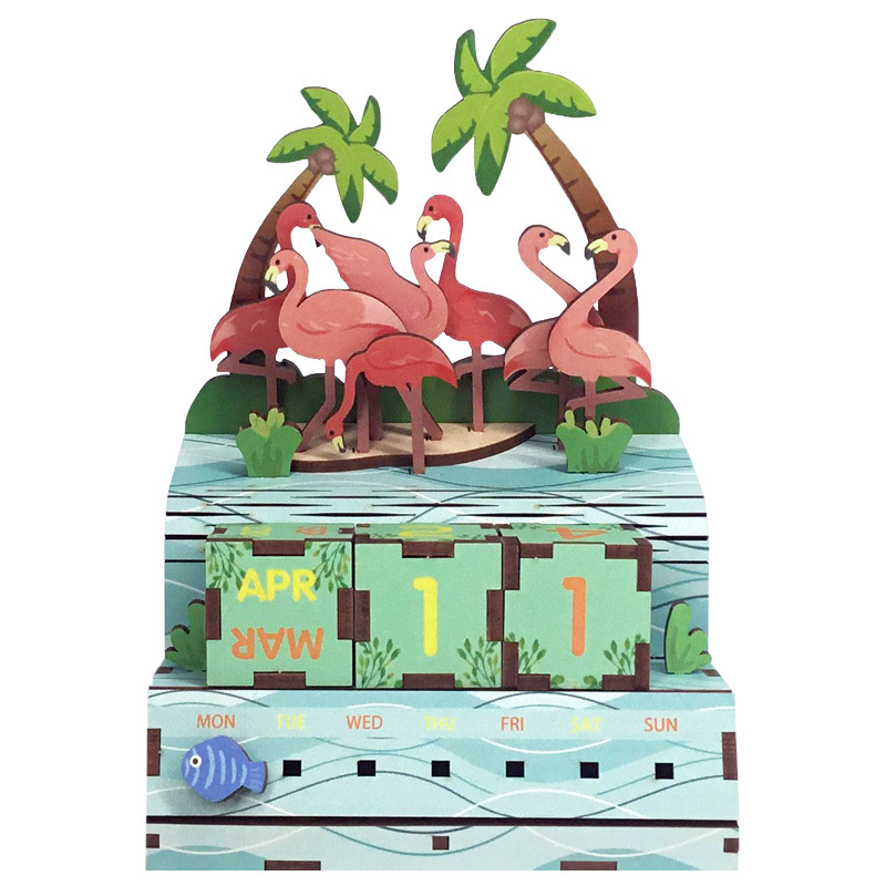 Pink Flamingos wooden calendar，3d art calendar desk calendar diy gifts
