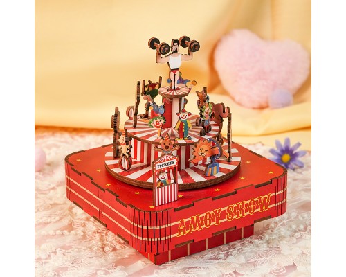 Circus music box Sisyphus handmade diy cabin building blocks music box sky city creative gift