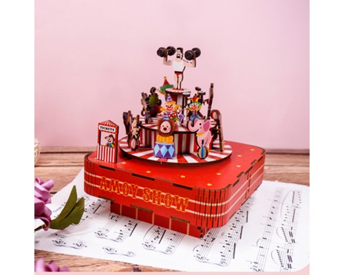 Circus music box Sisyphus handmade diy cabin building blocks music box sky city creative gift