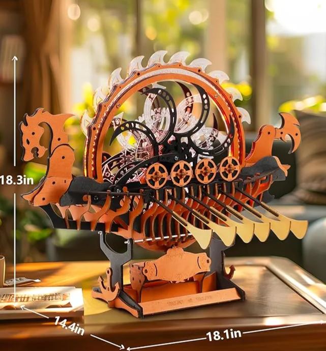LK802 Viking Dragon Ship Mechanical Wooden Puzzles, 229 Pieces 3D Puzzles for Adults, Crafts for Adults Hobby Building Kit-uFunSpace