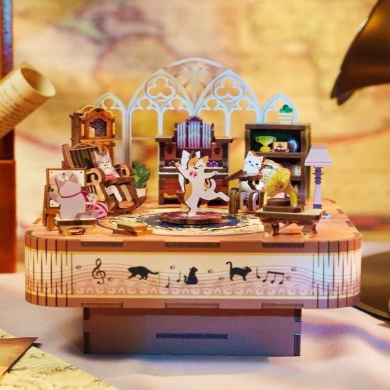 Cat's Party DIY Music Box | 3D Wooden Puzzle | Miniature Crafts – DIYSLAND