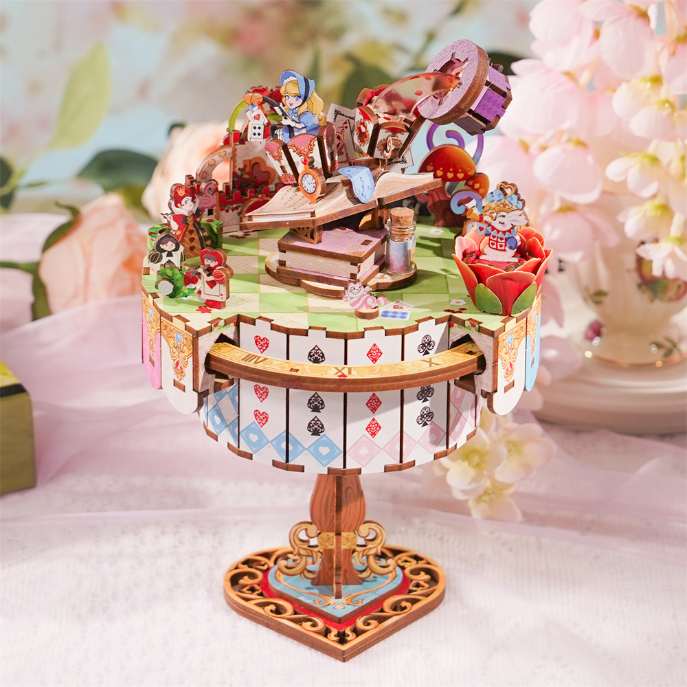 Fun assembled music box Alice tea party handmade DIY music model ornaments gift