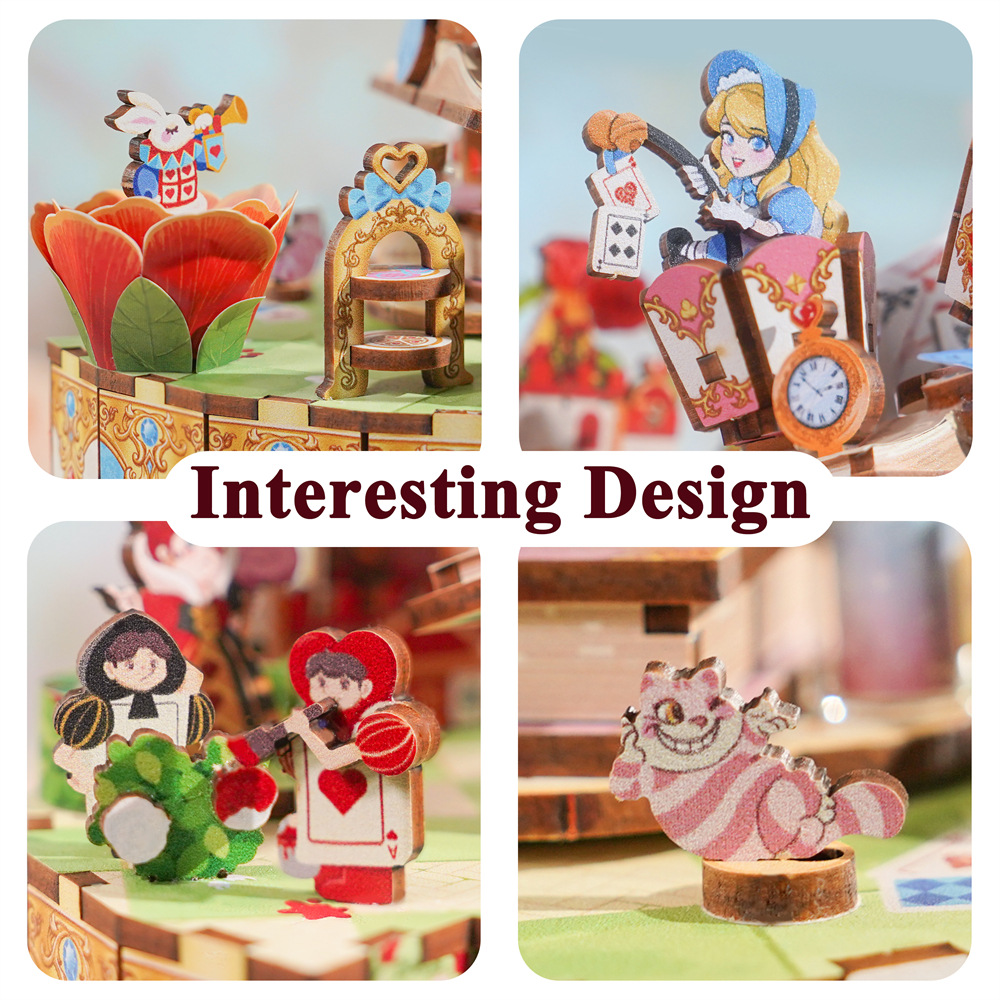 Fun assembled music box Alice tea party handmade DIY music model ornaments gift