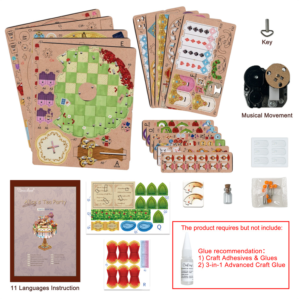 Fun assembled music box Alice tea party handmade DIY music model ornaments gift