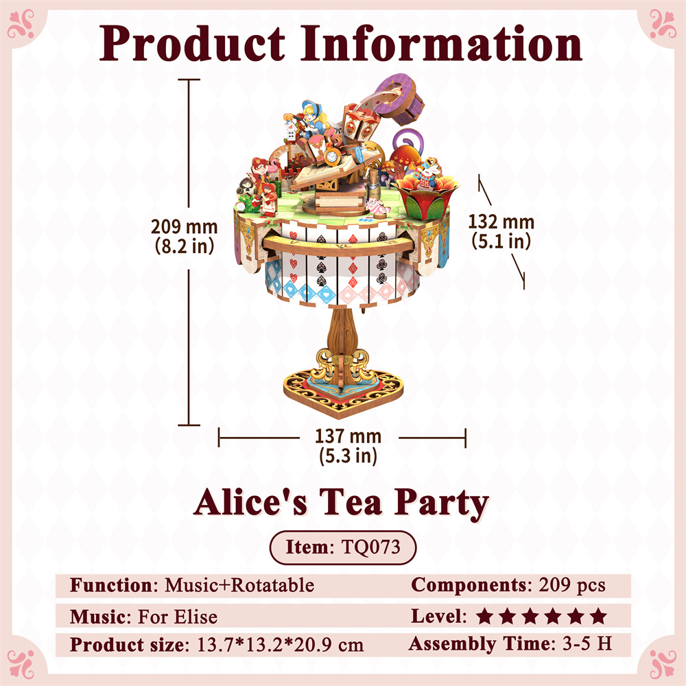 Fun assembled music box Alice tea party handmade DIY music model ornaments gift