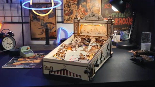 Wooden Puzzles 3D Pinball Machine Mechanical Model Wooden 3D Puzzles for Adults DIY Pinball Game Wooden Puzzle-Model Building Kits Christmas Birthday Gifts for Adult and 14+ Teens-uFunSpace