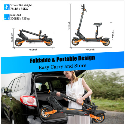 Electric Scooter Adults 1600 W Motor 50 Miles Long Range & 40 MPH Top Speed 11" Off Road Tire Folding E-Scooter 48V 27AH Battery Kick Scooter with Detachable Seat for Commuter Outdoor