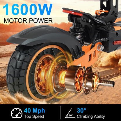 Electric Scooter Adults 1600 W Motor 50 Miles Long Range & 40 MPH Top Speed 11" Off Road Tire Folding E-Scooter 48V 27AH Battery Kick Scooter with Detachable Seat for Commuter Outdoor