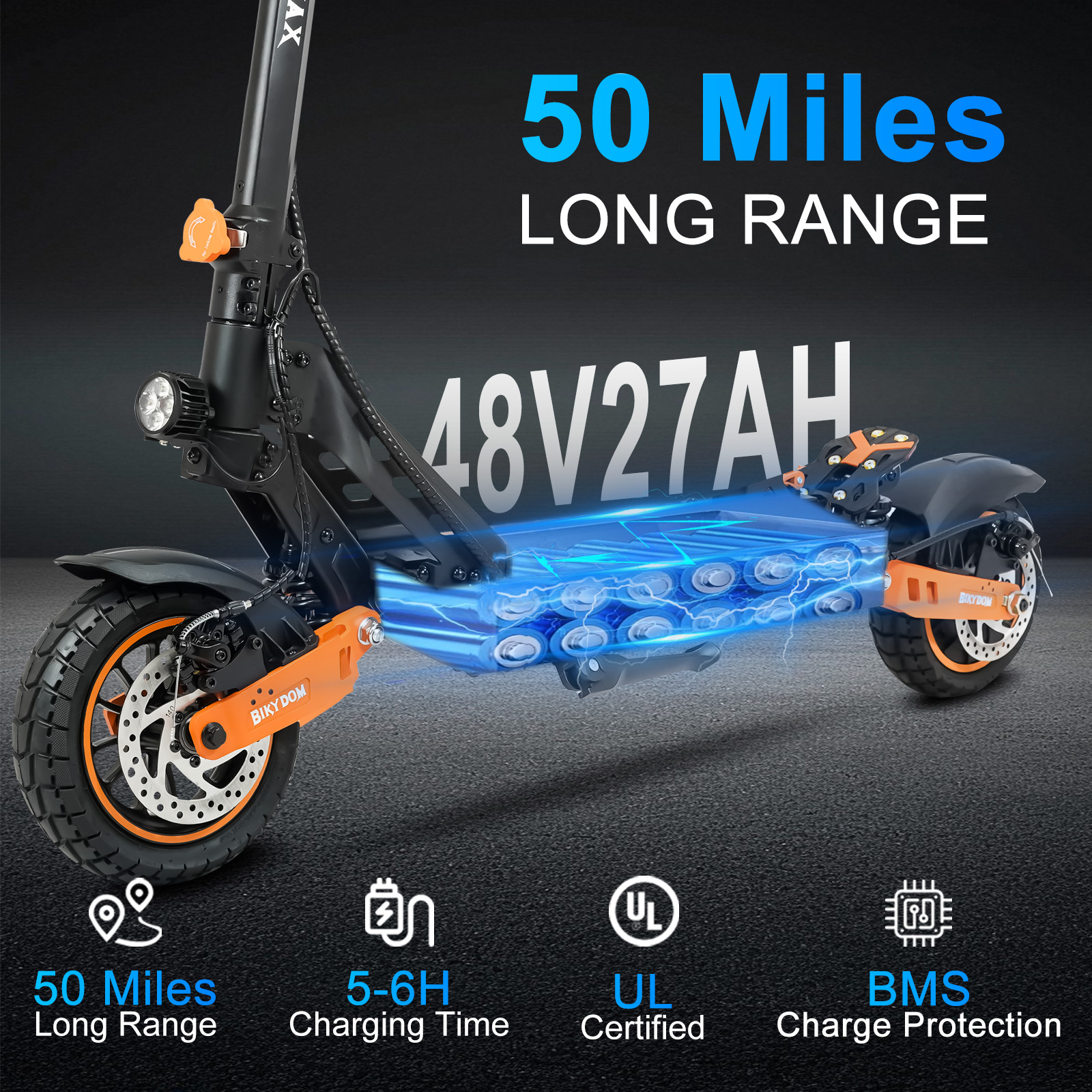 Electric Scooter Adults 1600 W Motor 50 Miles Long Range & 40 MPH Top Speed 11" Off Road Tire Folding E-Scooter 48V 27AH Battery Kick Scooter with Detachable Seat for Commuter Outdoor