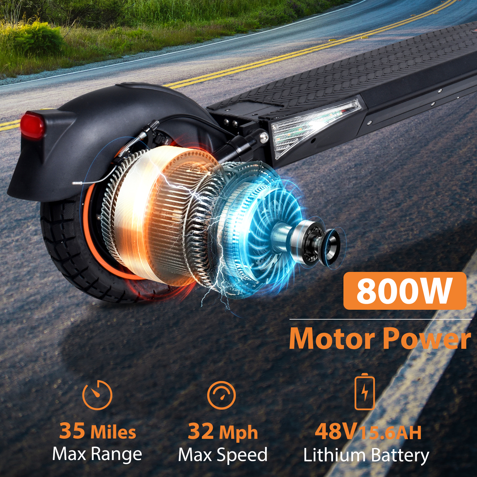 Electric Scooter Adults, 800W Motor, 35 Miles Long Range & 32 MPH Top Speed, Dual Suspension, Folding E-Scooter, with 10" Off Road Tires, Kick Scooter with Detachable Seat, for Commuter Outdoor