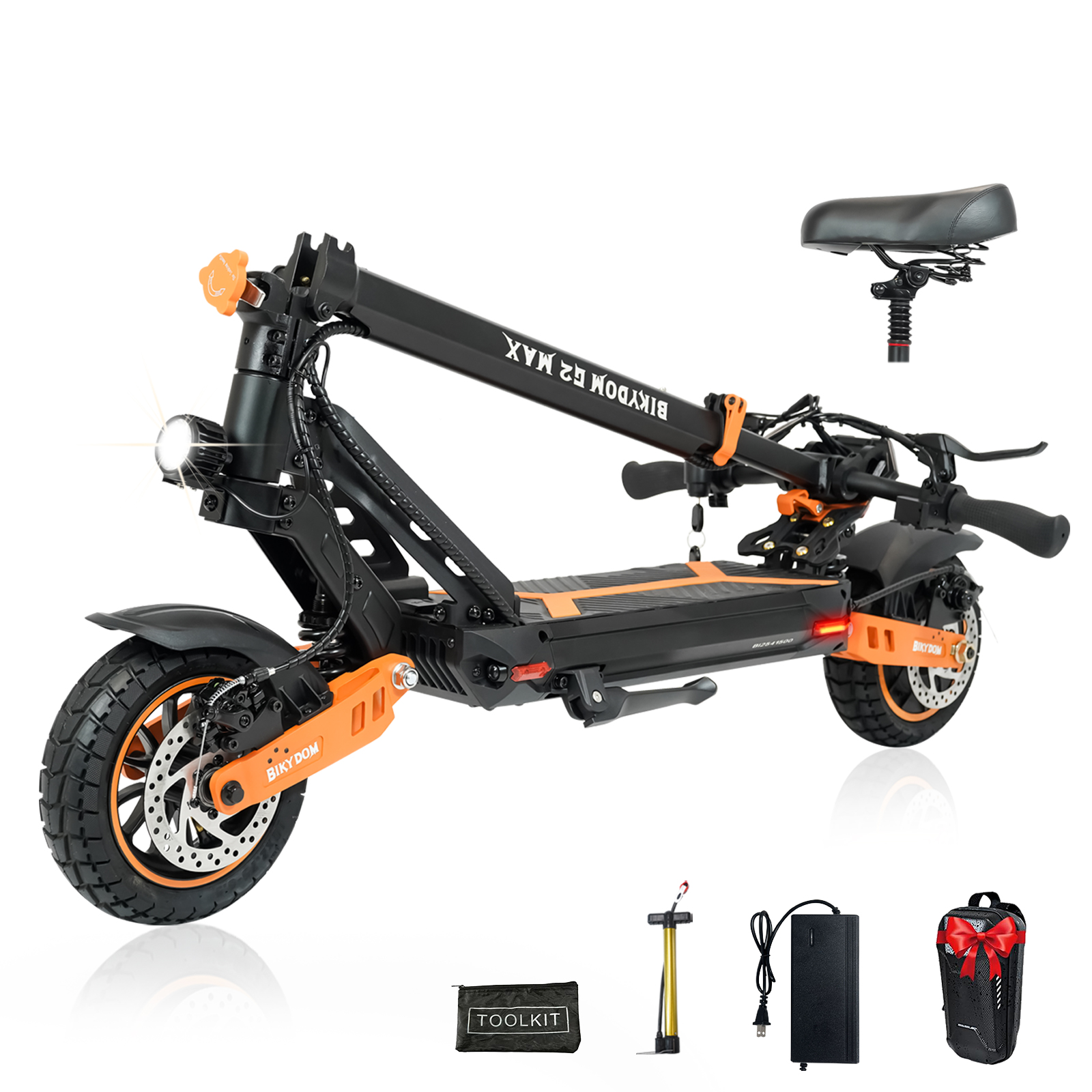 Electric Scooter Adults 1600 W Motor 50 Miles Long Range & 40 MPH Top Speed 11" Off Road Tire Folding E-Scooter 48V 27AH Battery Kick Scooter with Detachable Seat for Commuter Outdoor