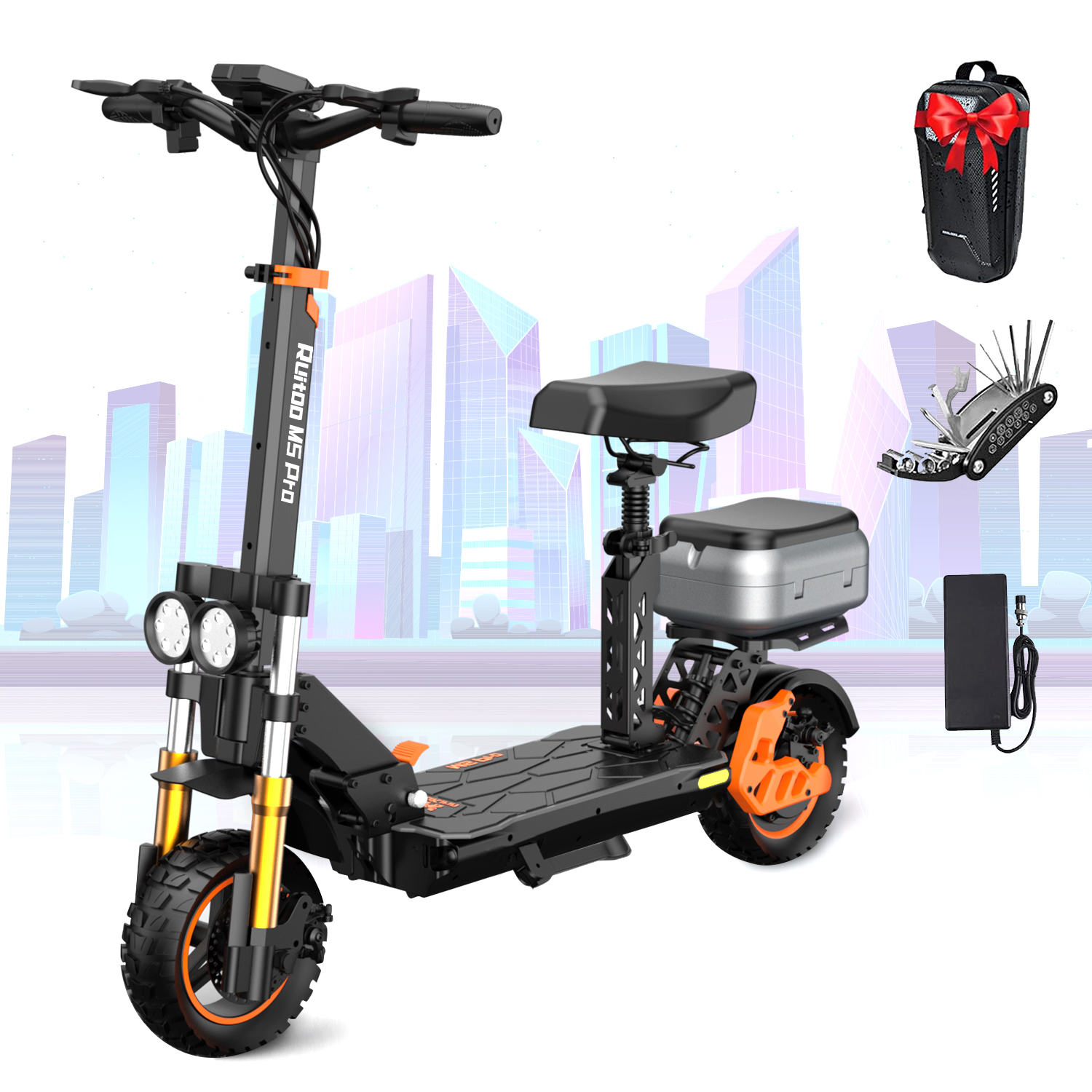 Electric Scooter Adults, 1600 W Motor Up to 35 Mph & 50 Miles Range, 48V 20.8AH Battery, 11" Off Road Tire Folding E-Scooter, Kick Scooter with Detachable Seat for Commuter Outdoor