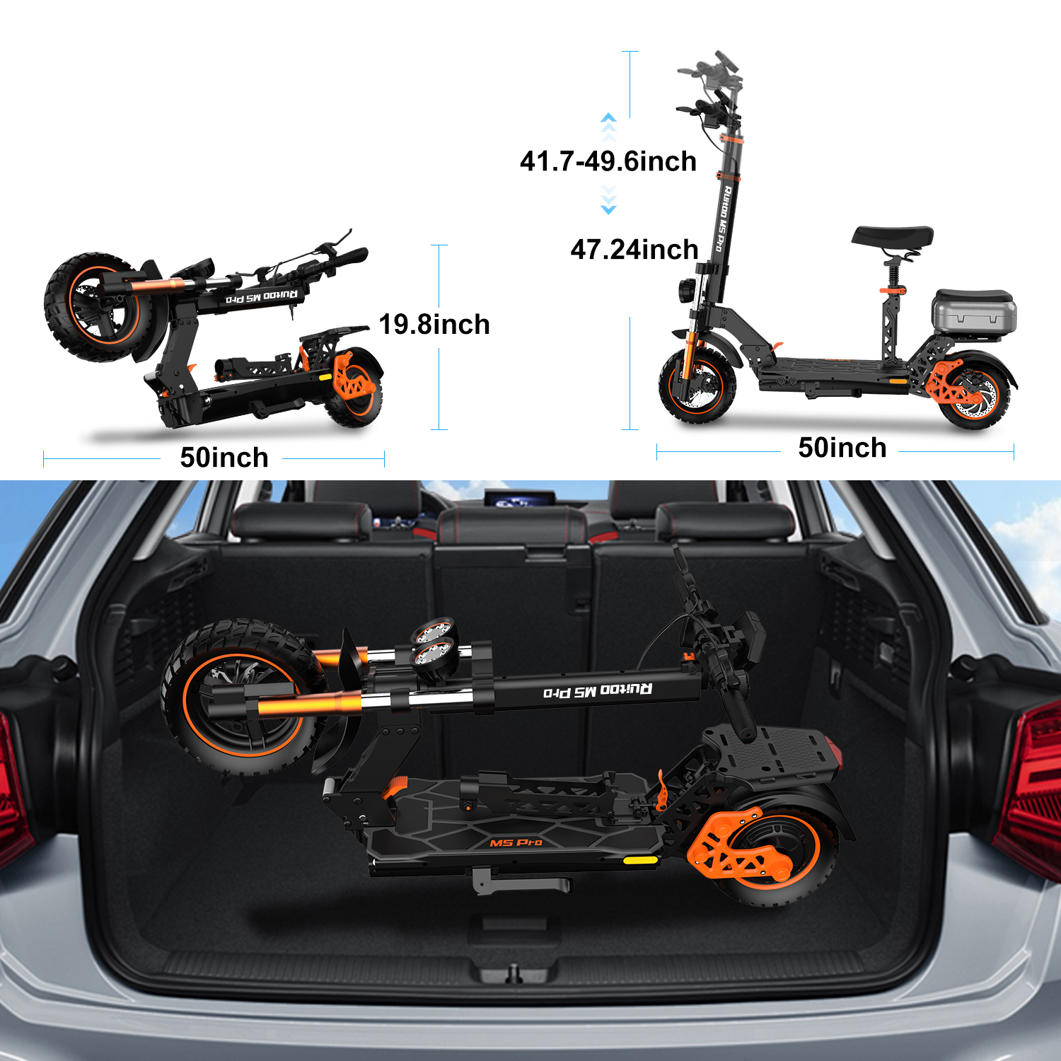Electric Scooter Adults, 1600 W Motor Up to 35 Mph & 50 Miles Range, 48V 20.8AH Battery, 11" Off Road Tire Folding E-Scooter, Kick Scooter with Detachable Seat for Commuter Outdoor