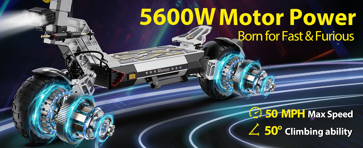 Electric Scooter for Adults 5600W Power Dual Motor Top Speed 50 MPH 50 Miles Range 60V/35AH Lithium Battery 10.5 Off Road Tire Sport E-Scooter for Daily Commuting with Steering Damper (UL 2272tested)