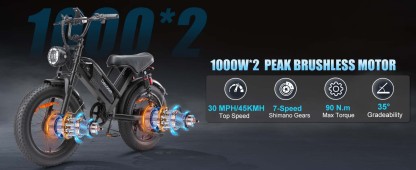 Electric Bike for Adults, Up to 80/110KM Range & 45KM/H Speed, 2000W Peak Motor 7 Speed Gearing with All-Terrain 4.0" Fat Tires E Bike, Electric Dirt Bike, Full Suspension City Bicycles for Outdoor