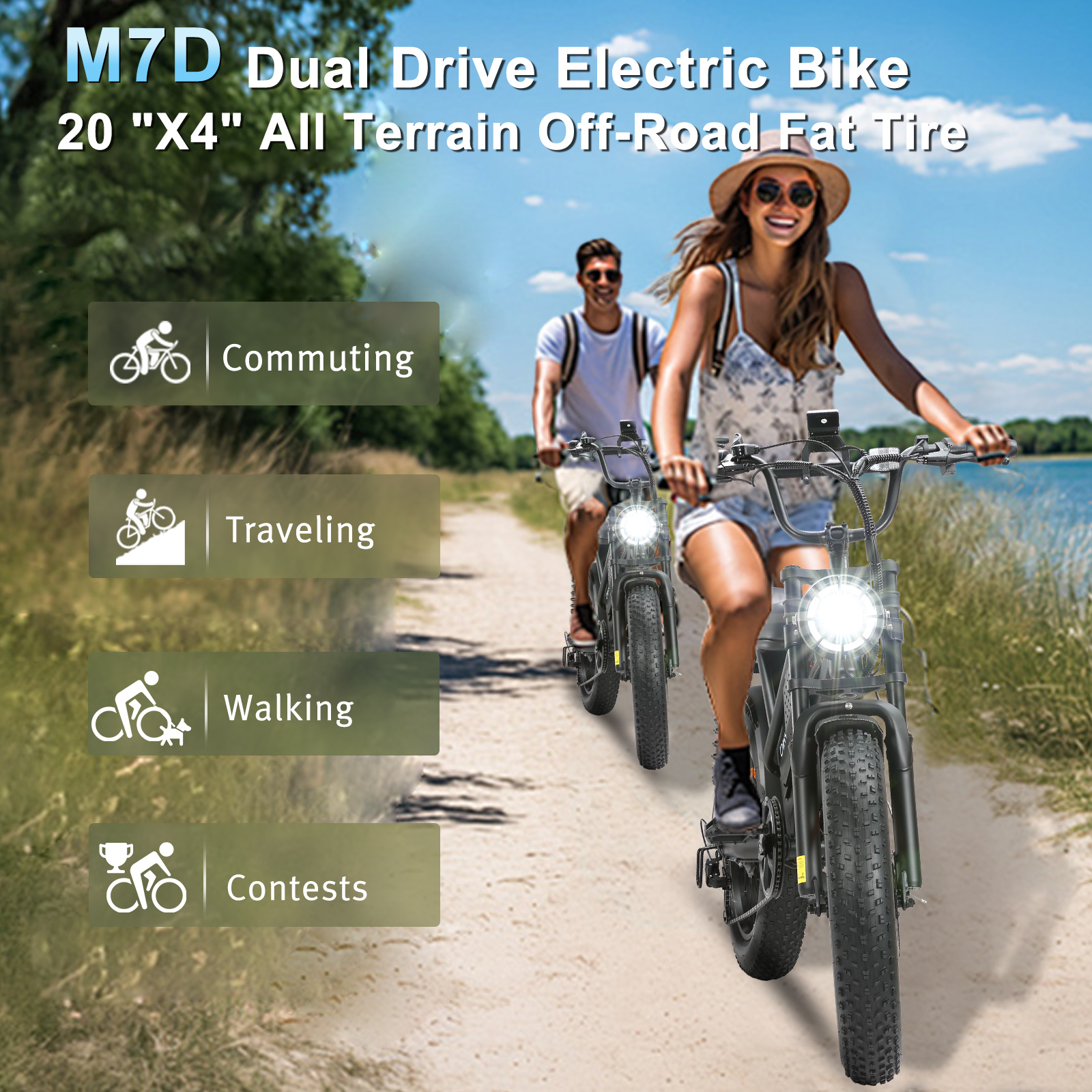 Electric Bike for Adults, Up to 80/110KM Range & 45KM/H Speed, 2000W Peak Motor 7 Speed Gearing with All-Terrain 4.0" Fat Tires E Bike, Electric Dirt Bike, Full Suspension City Bicycles for Outdoor
