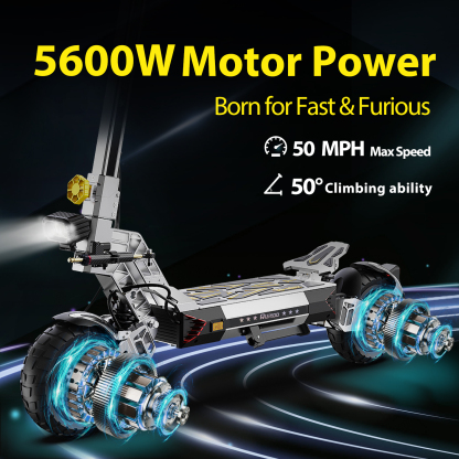Electric Scooter for Adults 5600W Power Dual Motor Top Speed 50 MPH 50 Miles Range 60V/35AH Lithium Battery 10.5 Off Road Tire Sport E-Scooter for Daily Commuting with Steering Damper (UL 2272tested)