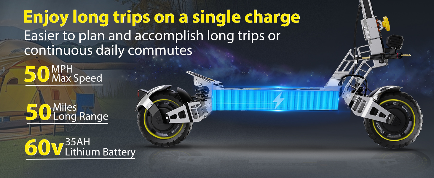 Electric Scooter for Adults 5600W Power Dual Motor Top Speed 50 MPH 50 Miles Range 60V/35AH Lithium Battery 10.5 Off Road Tire Sport E-Scooter for Daily Commuting with Steering Damper (UL 2272tested)