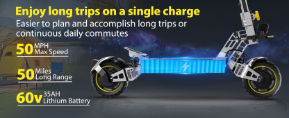 Electric Scooter for Adults 5600W Power Dual Motor Top Speed 50 MPH 50 Miles Range 60V/35AH Lithium Battery 10.5 Off Road Tire Sport E-Scooter for Daily Commuting with Steering Damper (UL 2272tested)