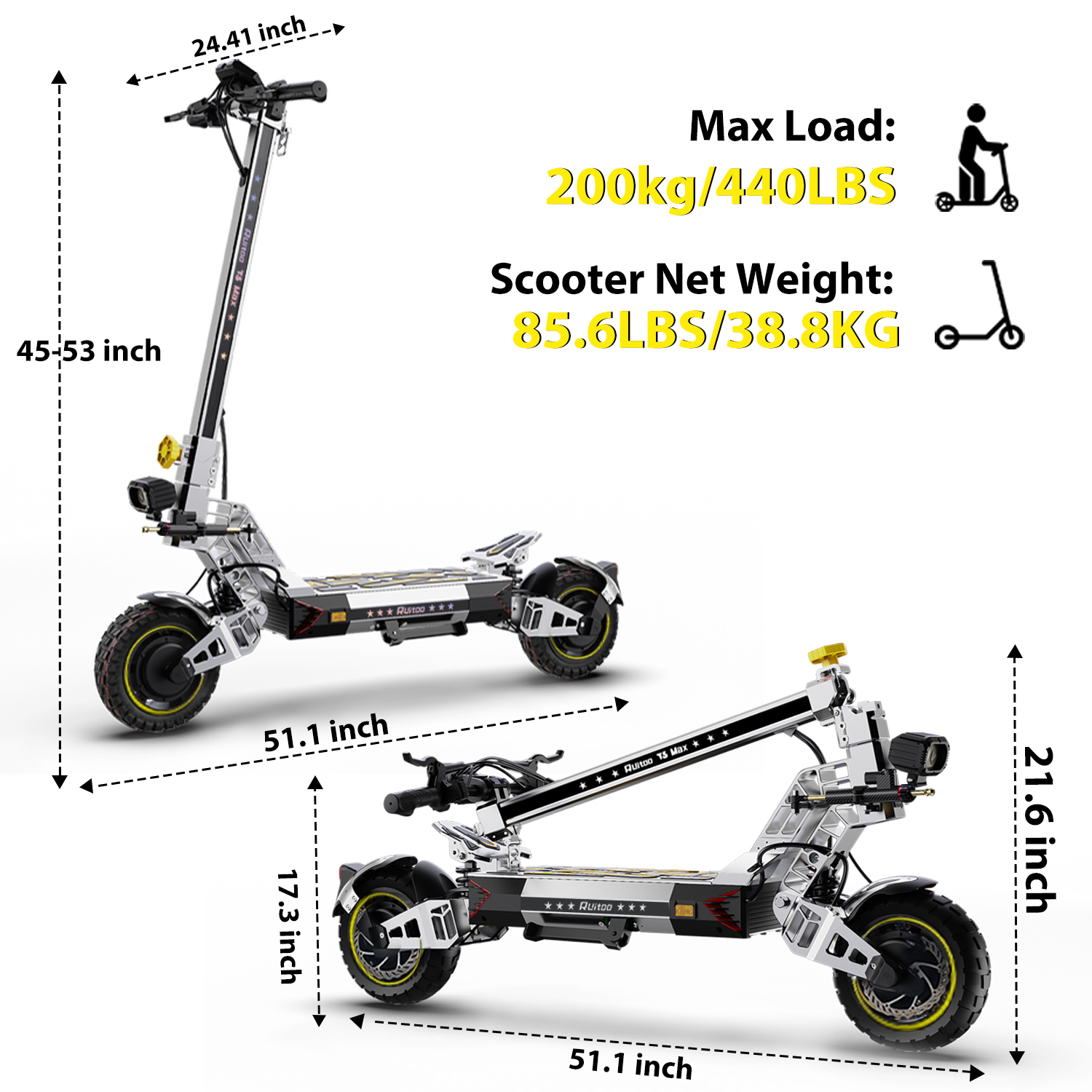 Electric Scooter for Adults 5600W Power Dual Motor Top Speed 50 MPH 50 Miles Range 60V/35AH Lithium Battery 10.5 Off Road Tire Sport E-Scooter for Daily Commuting with Steering Damper (UL 2272tested)