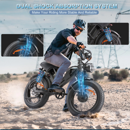 Electric Bike for Adults, Up to 80/110KM Range & 45KM/H Speed, 2000W Peak Motor 7 Speed Gearing with All-Terrain 4.0" Fat Tires E Bike, Electric Dirt Bike, Full Suspension City Bicycles for Outdoor