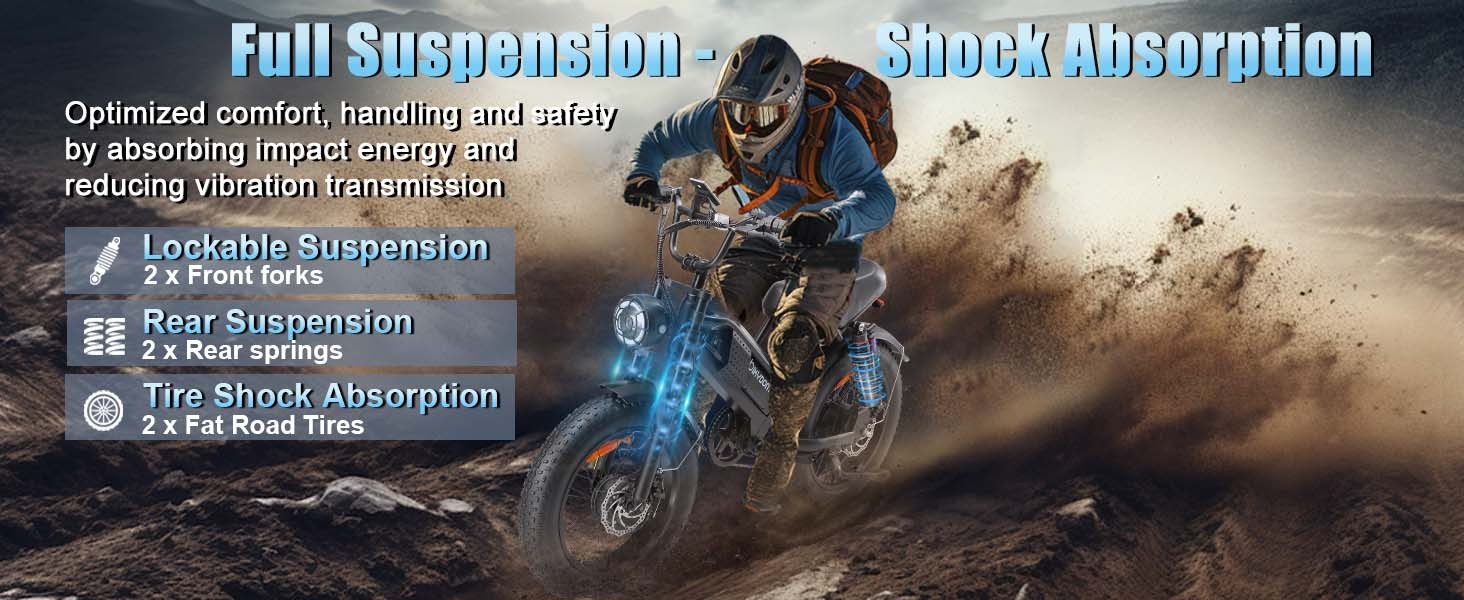 Electric Bike for Adults, Up to 80/110KM Range & 45KM/H Speed, 2000W Peak Motor 7 Speed Gearing with All-Terrain 4.0" Fat Tires E Bike, Electric Dirt Bike, Full Suspension City Bicycles for Outdoor
