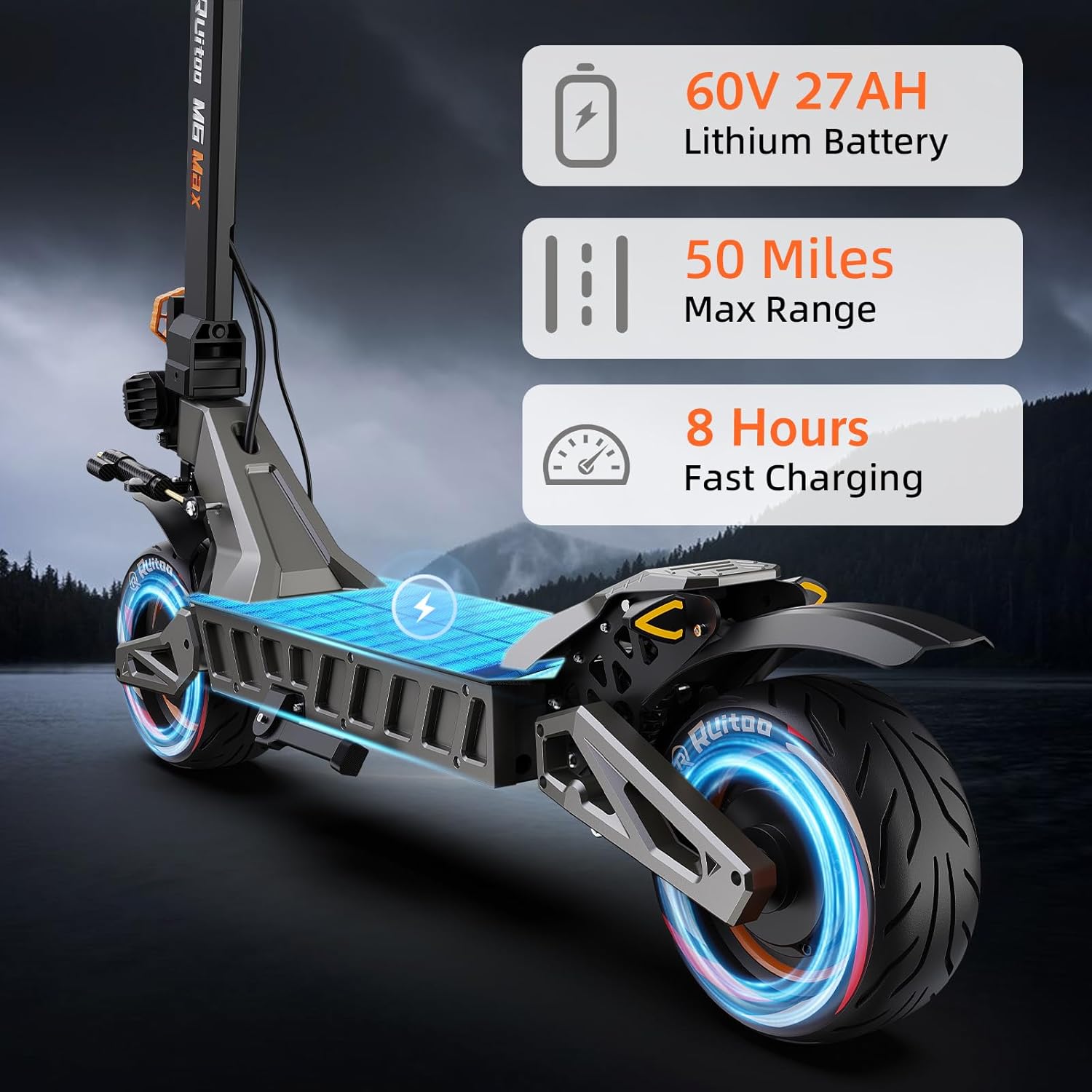5600W Electric Scooter Adults, Dual Motors Up to 50 MPH 50 Miles Range 60V/27AH Lithium Battery 11" Off Road Tires Heavy Duty Sport Escooter with Steering Damper 440lbs Max Loading, UL-2272 Certified