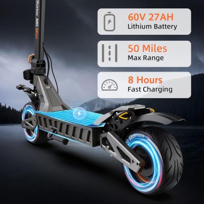 5600W Electric Scooter Adults, Dual Motors Up to 50 MPH 50 Miles Range 60V/27AH Lithium Battery 11" Off Road Tires Heavy Duty Sport Escooter with Steering Damper 440lbs Max Loading, UL-2272 Certified