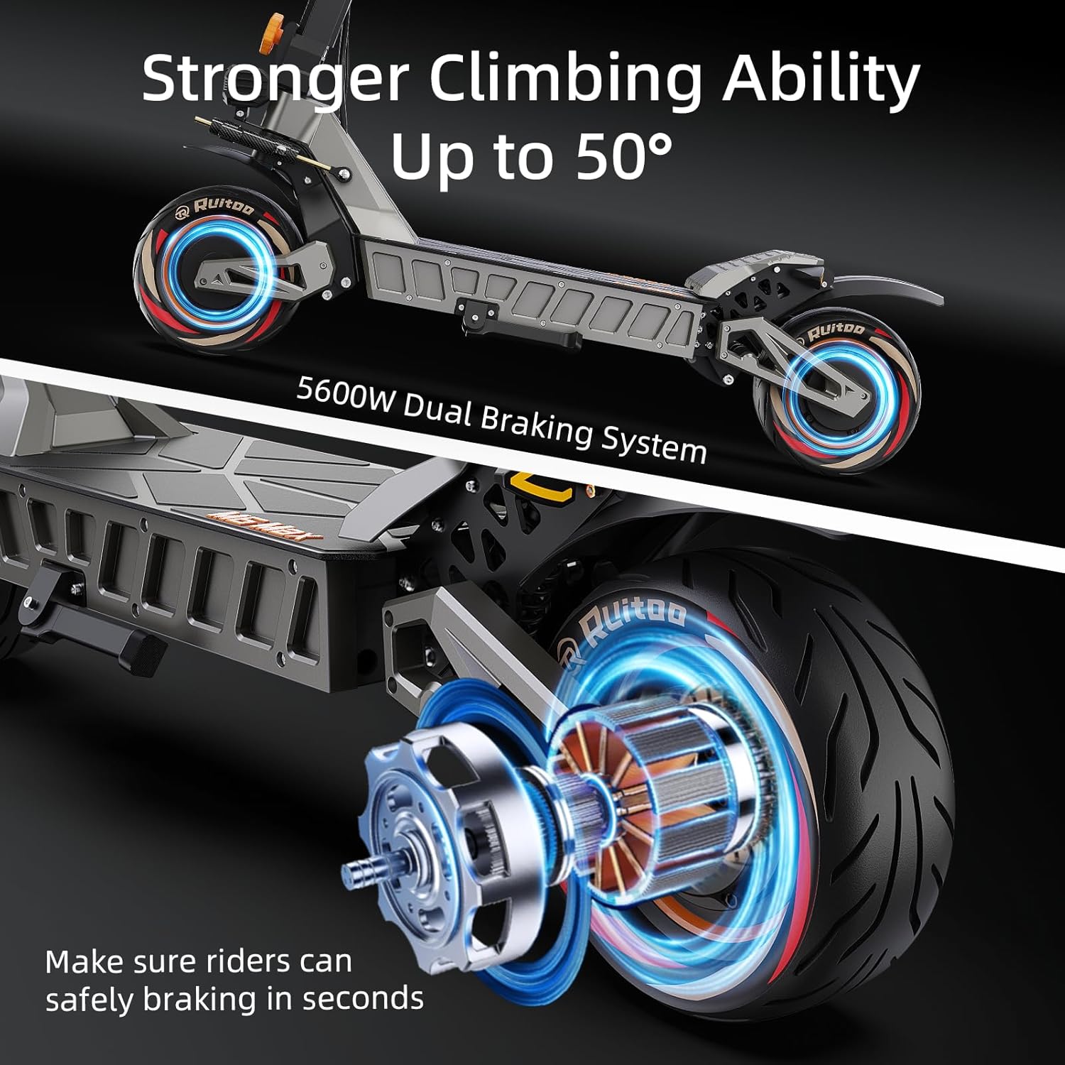5600W Electric Scooter Adults, Dual Motors Up to 50 MPH 50 Miles Range 60V/27AH Lithium Battery 11" Off Road Tires Heavy Duty Sport Escooter with Steering Damper 440lbs Max Loading, UL-2272 Certified