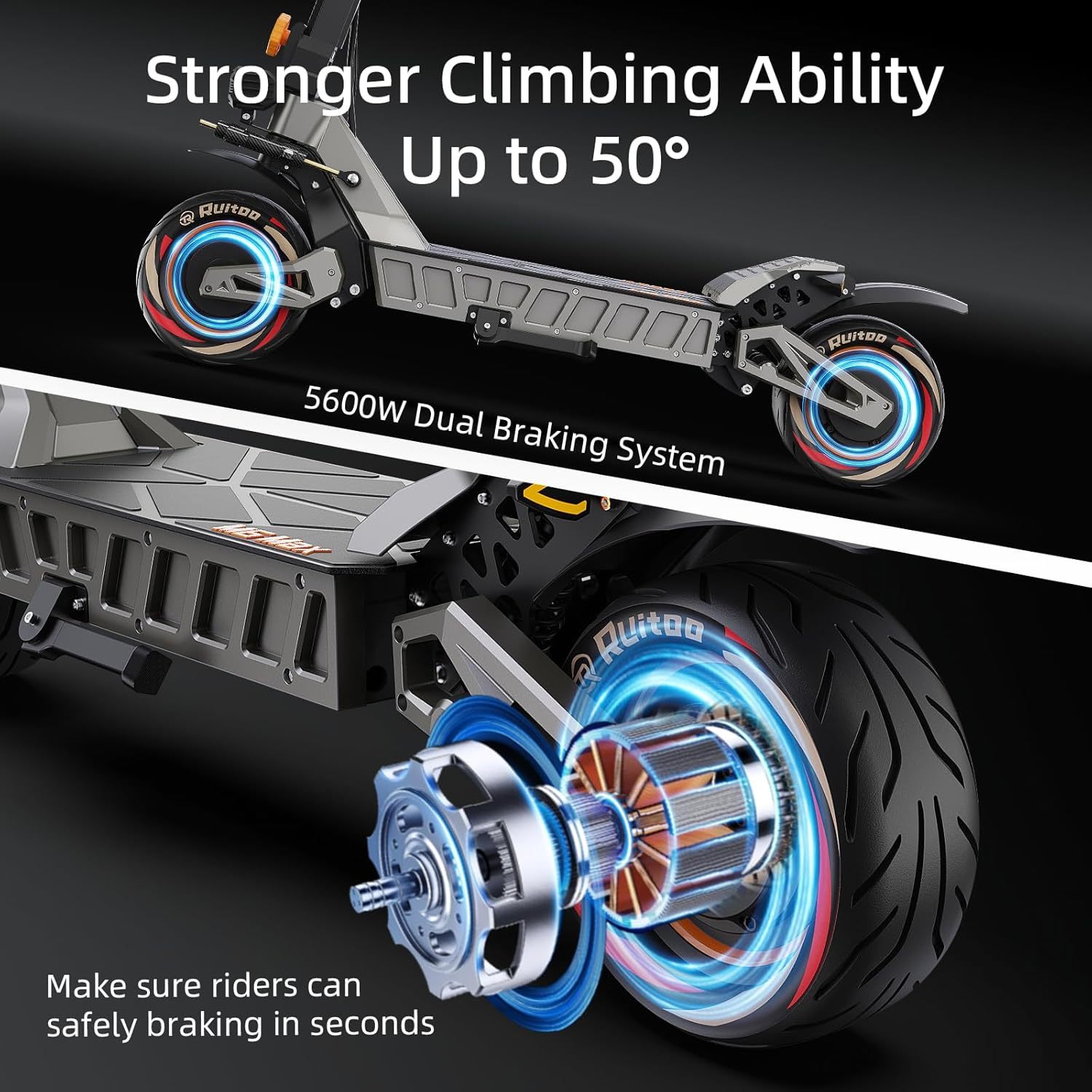 5600W Electric Scooter Adults, Dual Motors Up to 50 MPH 50 Miles Range 60V/27AH Lithium Battery 11" Off Road Tires Heavy Duty Sport Escooter with Steering Damper 440lbs Max Loading, UL-2272 Certified