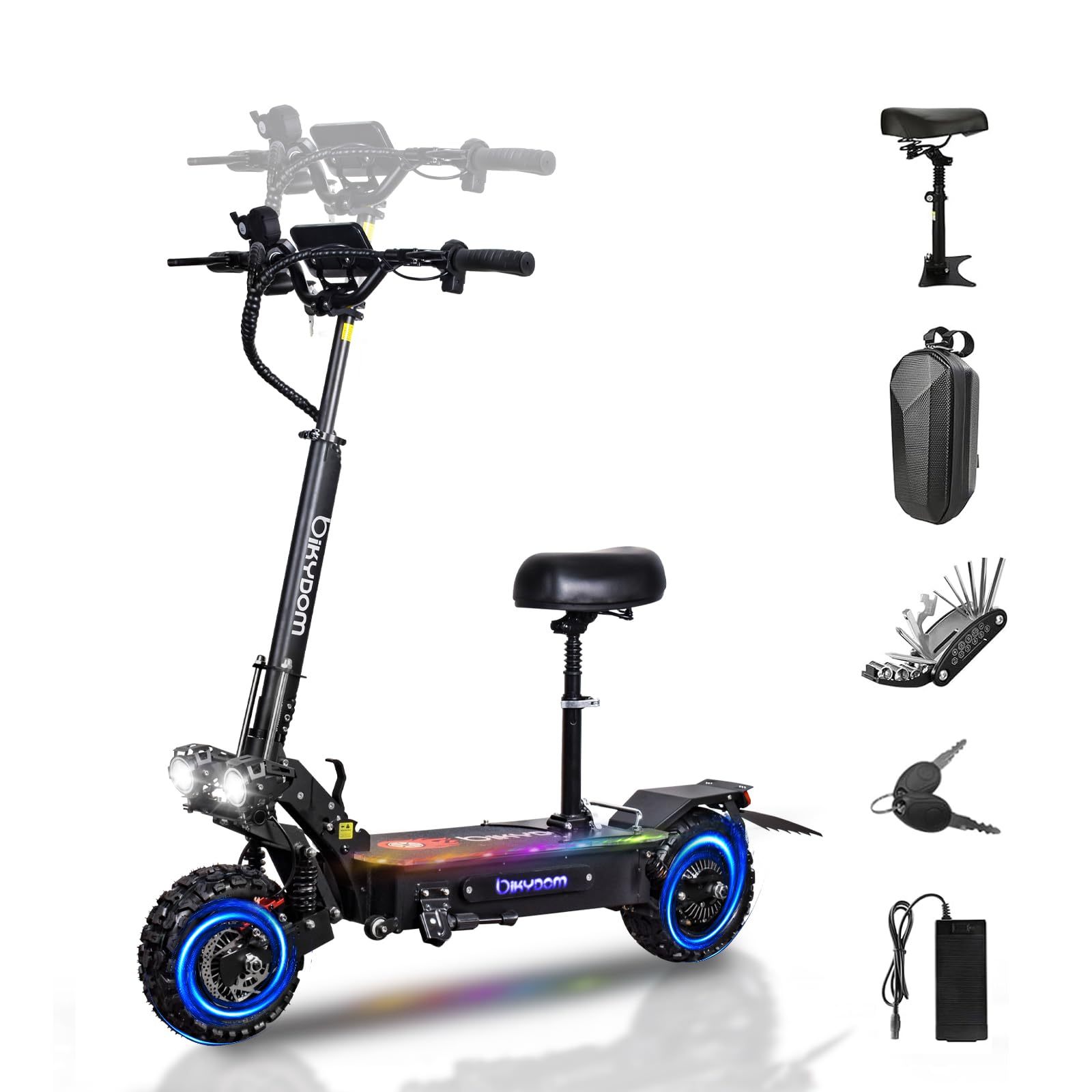 Electric Scooter for Adults, 5600W Dual Motors Up to 50 MPH, Electric Scooter Adults Range 50 Miles, 60V 27Ah Large Capacity Battery,11" Off Road Tires Scooter with Detachable Seat Max Load