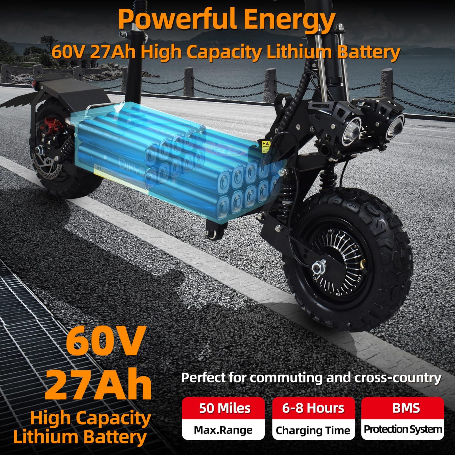 Electric Scooter for Adults, 5600W Dual Motors Up to 50 MPH, Electric Scooter Adults Range 50 Miles, 60V 27Ah Large Capacity Battery,11" Off Road Tires Scooter with Detachable Seat Max Load