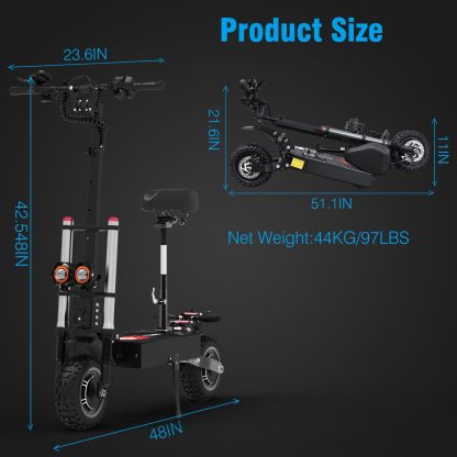 Electric Scooter Adults 50mph, 38.4Ah/28Ah Rechargeable Battery,5600W Dual Motor, 60/48 Miles Range 11IN Off Road Tire Folding E-Scooter with seat, Up to 50° Climbing Limit, 440LBS Max Load
