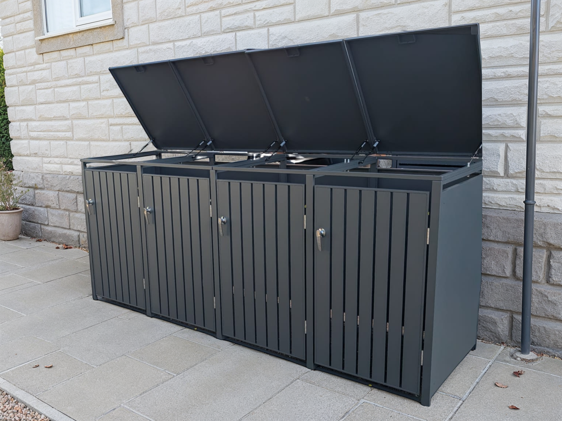 Anthracite Galvanized Steel Wheelie Bin Cover | Quad Set