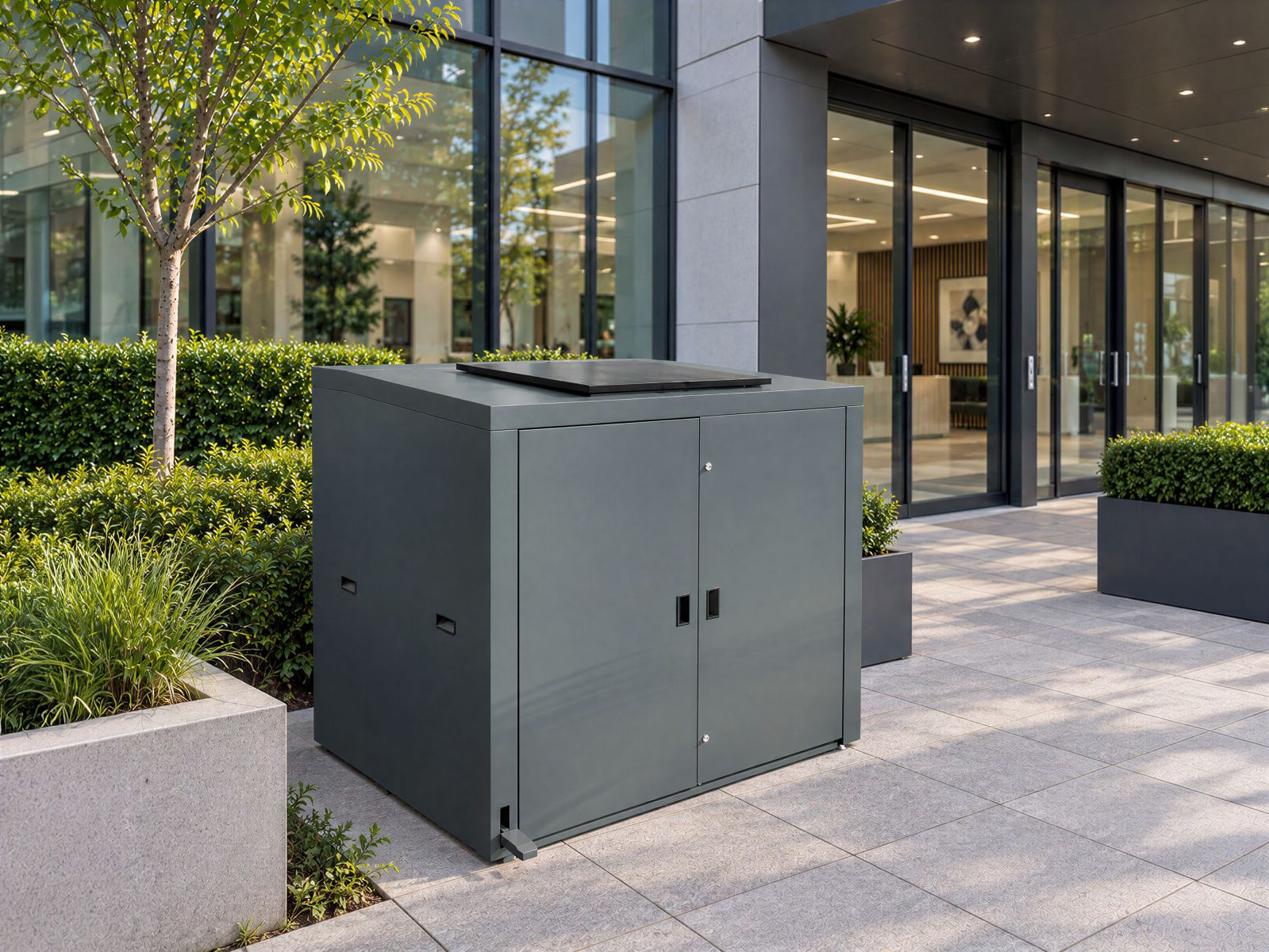 Outdoor Wheelie Bin Storage Unit with Pedal Lid | 1100L