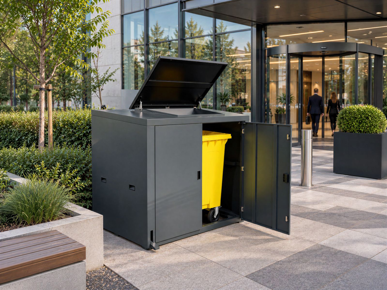 Outdoor Wheelie Bin Storage Unit with Pedal Lid | 1100L