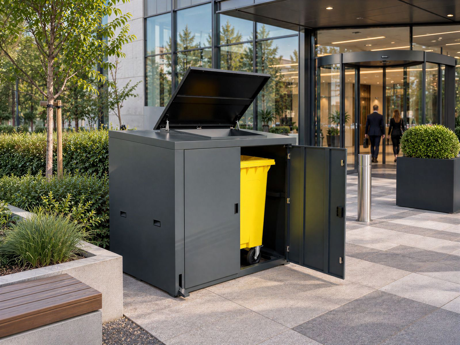 Outdoor Wheelie Bin Storage Unit with Pedal Lid | 1100L