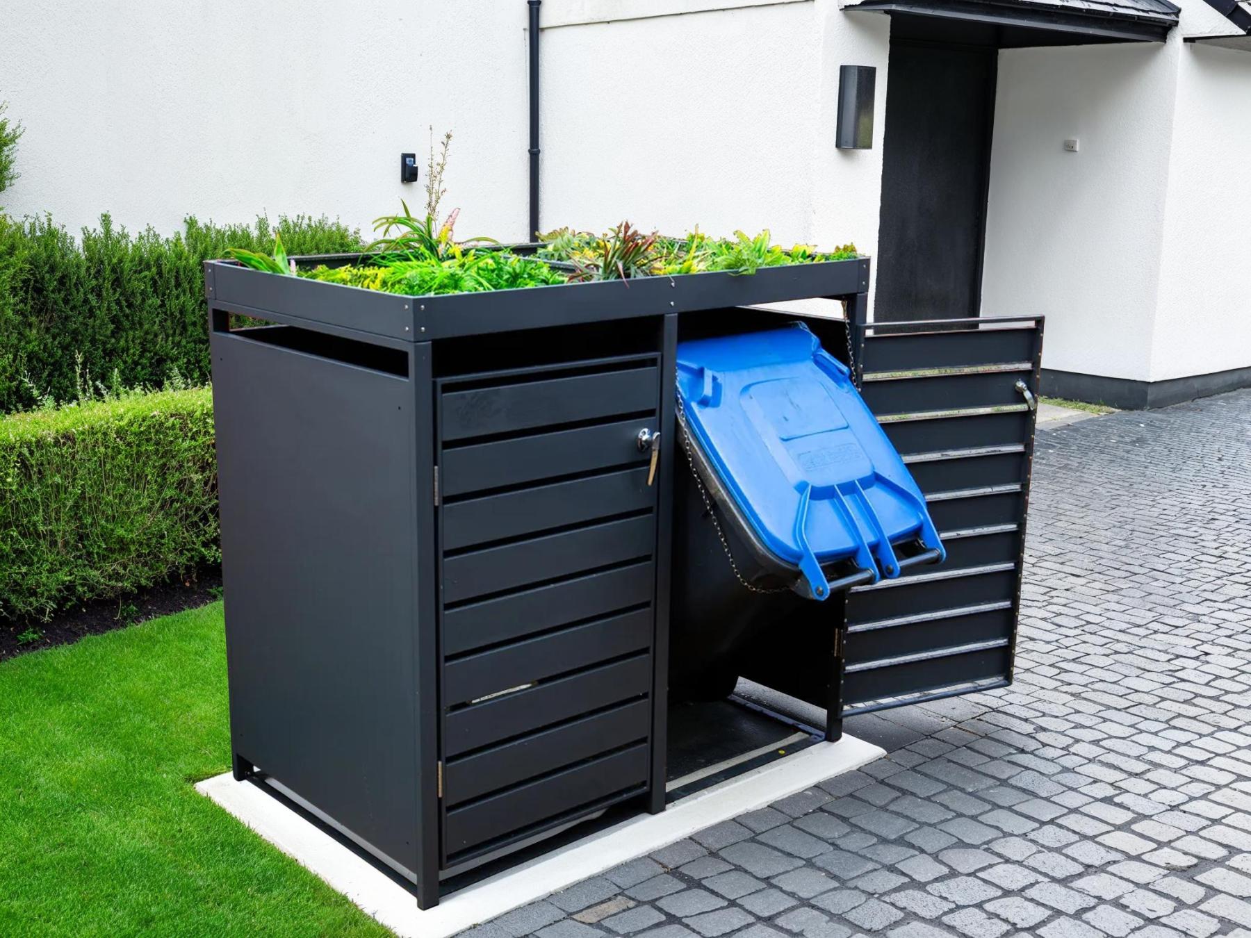 Anthracite Galvanized Steel Wheelie Bin Cover with Planter | Double