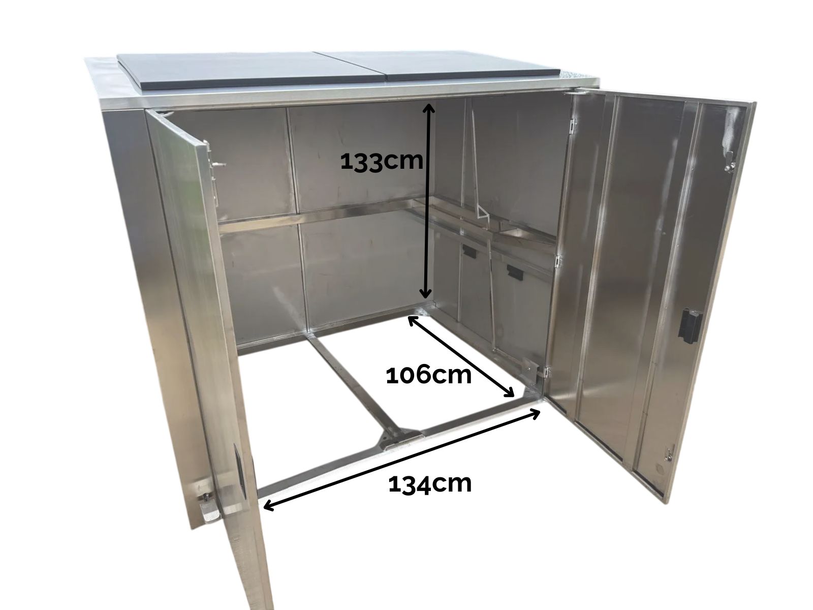 Stainless Steel Outdoor Wheelie Bin Storage Unit with Pedal Lid | 1100L
