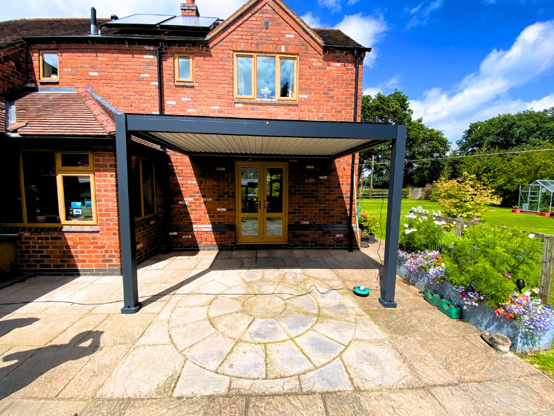 Eclipse 3.6 X 3m LED Motorised Pergola | Wall Mounted-Garden Furniture Centre-Free Install,HighRange,Free Standing,Gazebos,Metal Gazebos,Eclipse Louvered Roof Gazebo Range,Eclipse Range Ranges,Eclipse Range,Wall Mounted Gazebos-{collection_title}