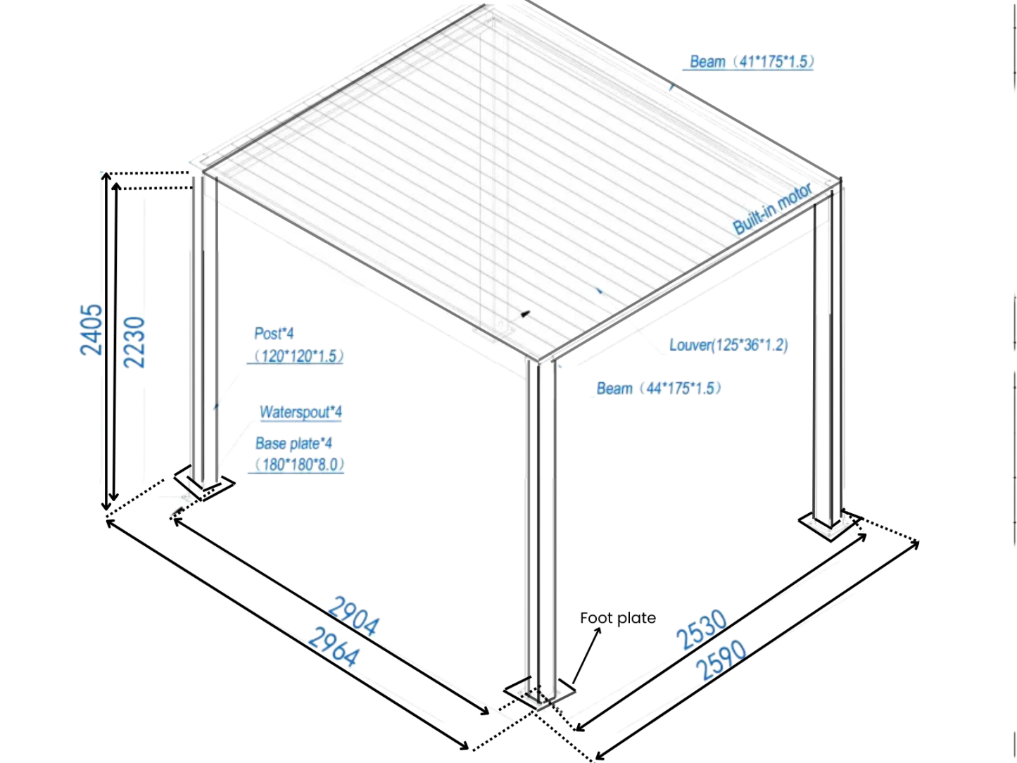Eclipse 3 X 2.5m LED Motorised Pergola