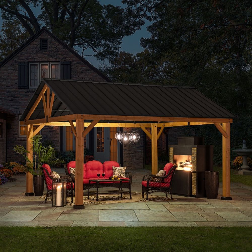 Cedar Hard Top Gazebo | 3.35M X 4M-Garden Furniture Centre-HighRange,Free Standing,Gazebos,Wooden Gazebos Gazebos,Wooden Gazebos-{collection_title}