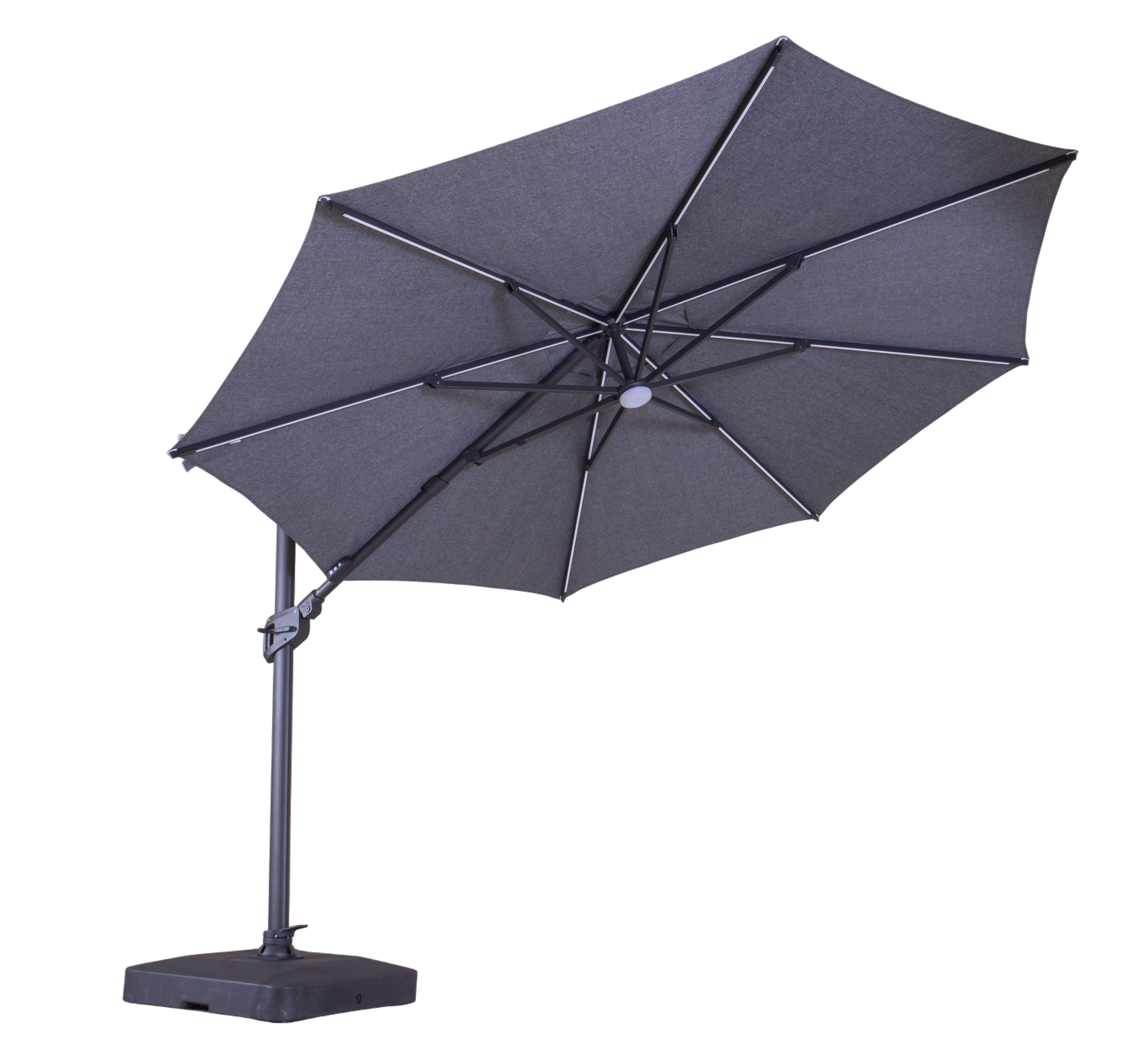 Sicily 3.5M Dia Square Cantilever Parasol With LED Lights | Grey