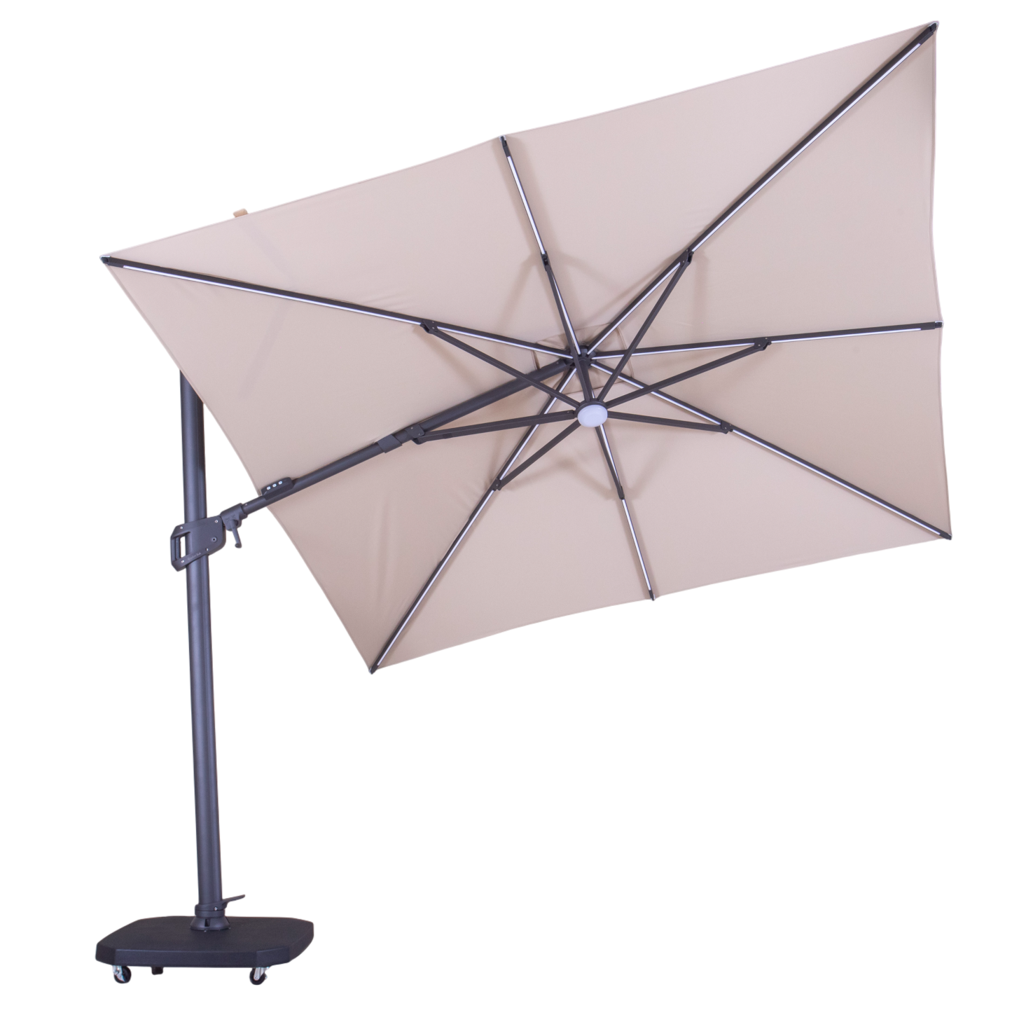 Sicily 3M Square Cantilever Parasol With LED Lights | Grey