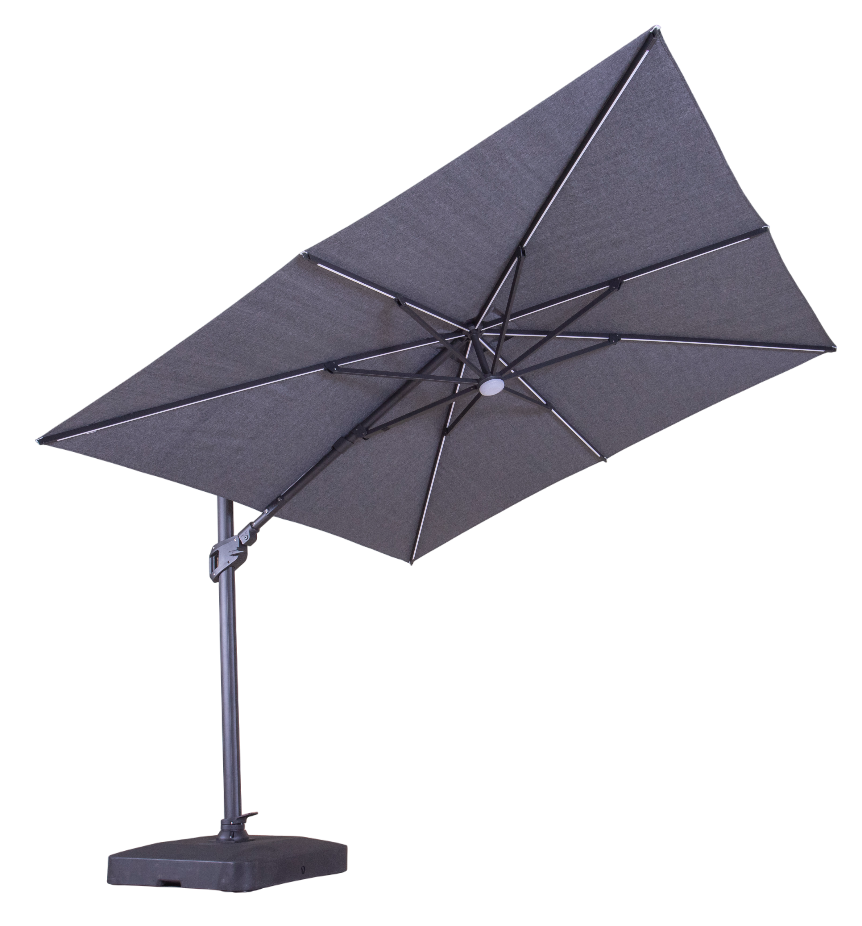 Sicily 3M Square Cantilever Parasol With LED Lights | Grey 